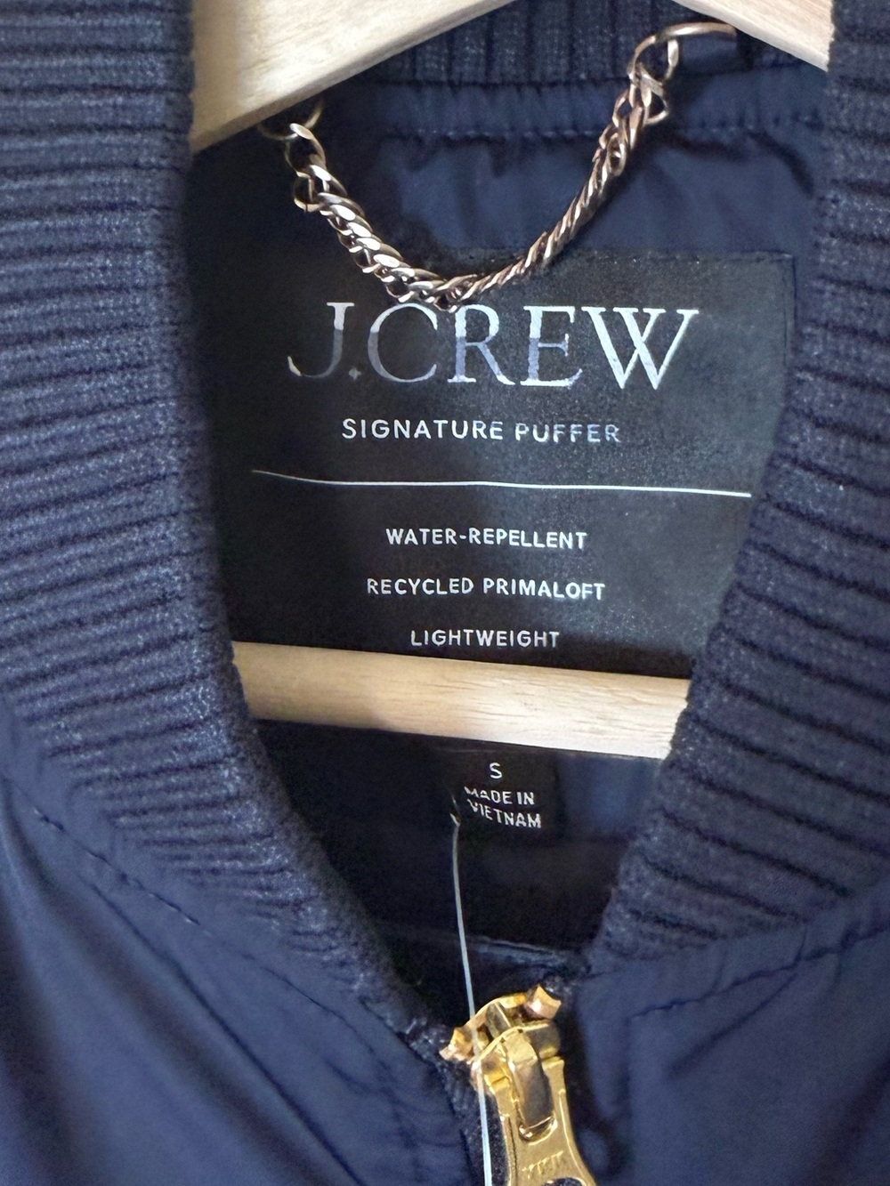 J. Crew Navy Blue Cropped Puffer Bomber Jacket w PrimaLoft® NWT Size Small - Picture 6 of 7